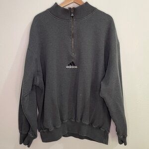 Vintage 90s Rare Adidas Equipment 1/4 Zip Sweatshirt - Dark Gray